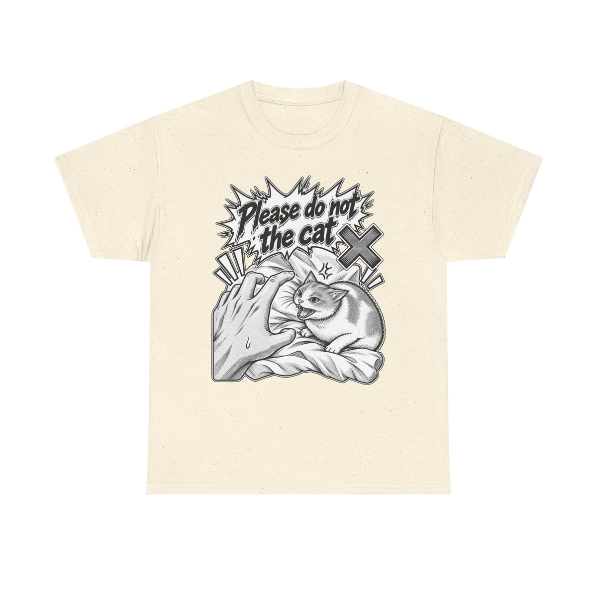 Tricou cu print „PLEASE DO NOT THE CAT" — bumbac 100%, unisex