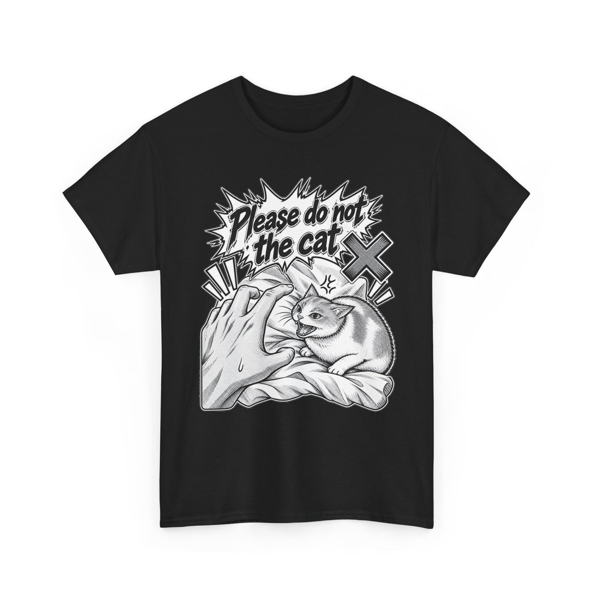 Tricou cu print „PLEASE DO NOT THE CAT" — bumbac 100%, unisex