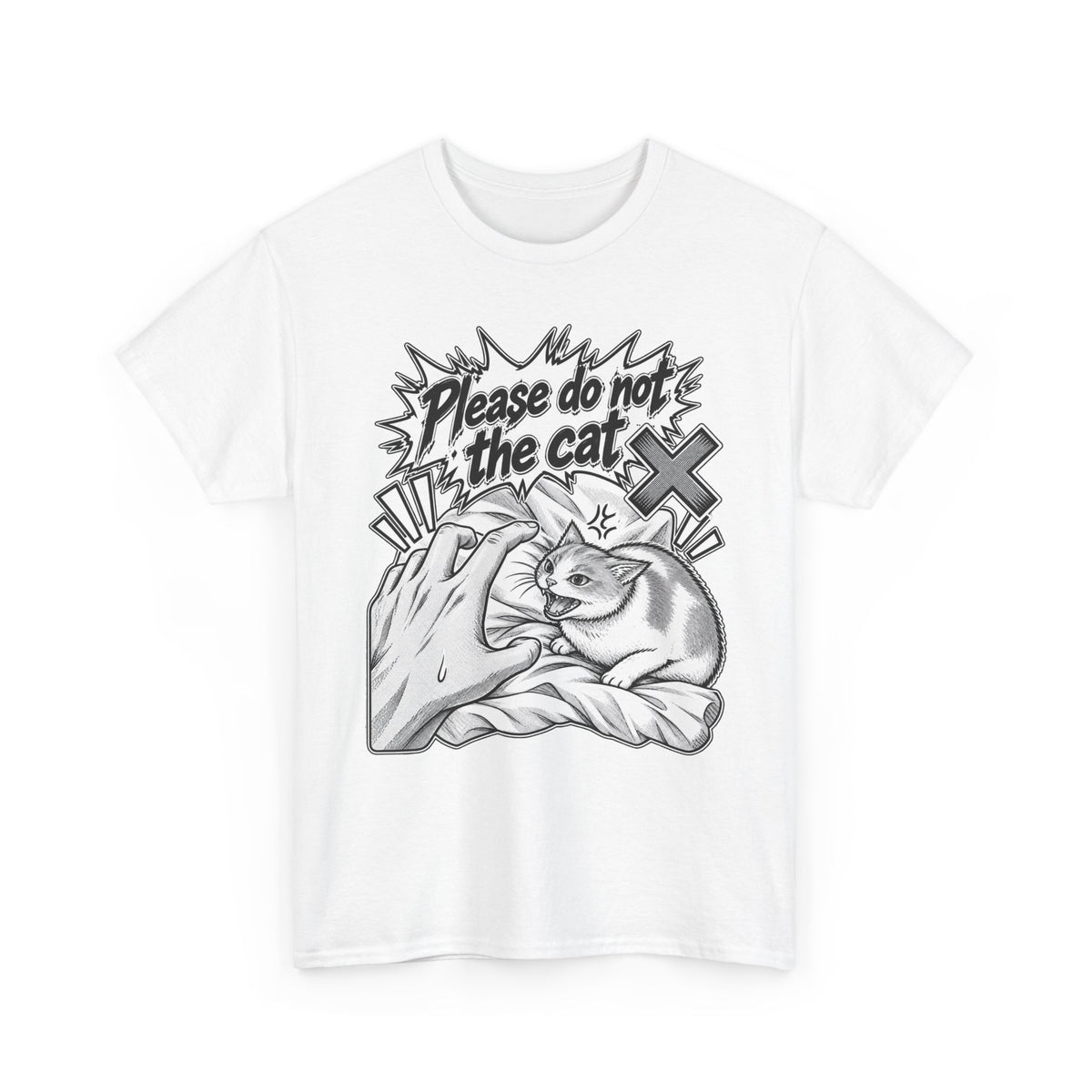 Tricou cu print „PLEASE DO NOT THE CAT" — bumbac 100%, unisex