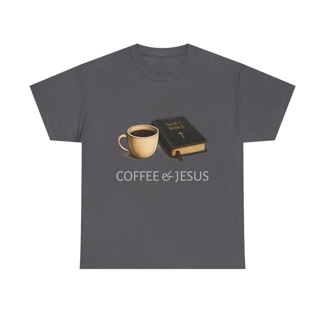 Tricou cu print „COFFEE & JESUS" — bumbac 100%, unisex