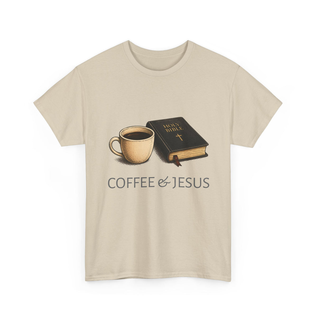 Tricou cu print „COFFEE & JESUS" — bumbac 100%, unisex