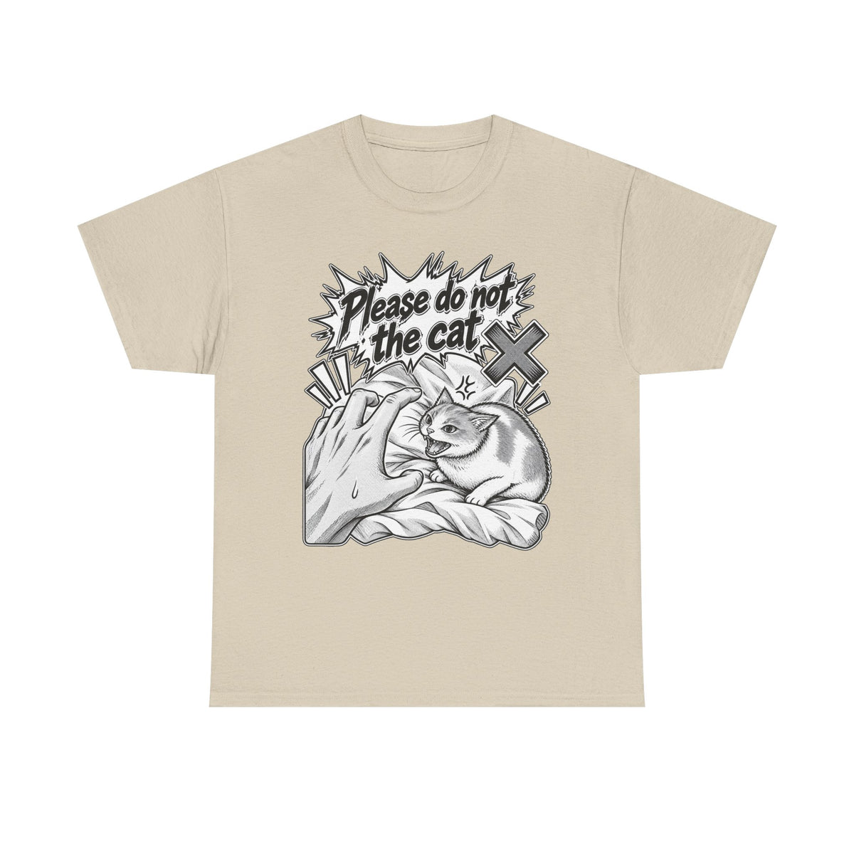 Tricou cu print „PLEASE DO NOT THE CAT" — bumbac 100%, unisex