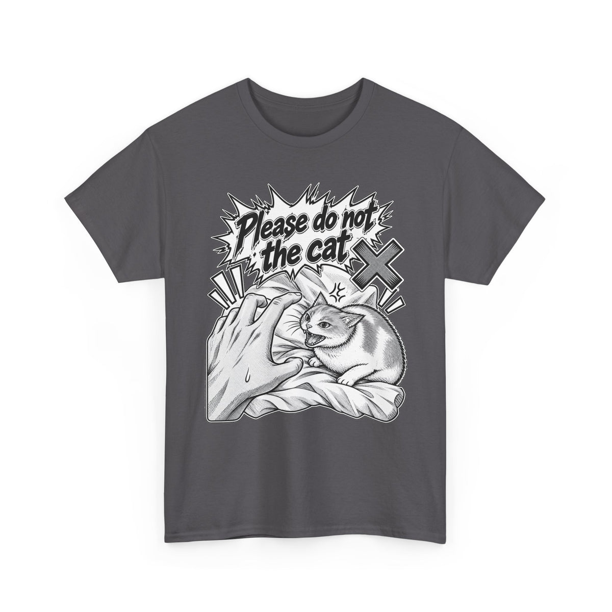 Tricou cu print „PLEASE DO NOT THE CAT" — bumbac 100%, unisex