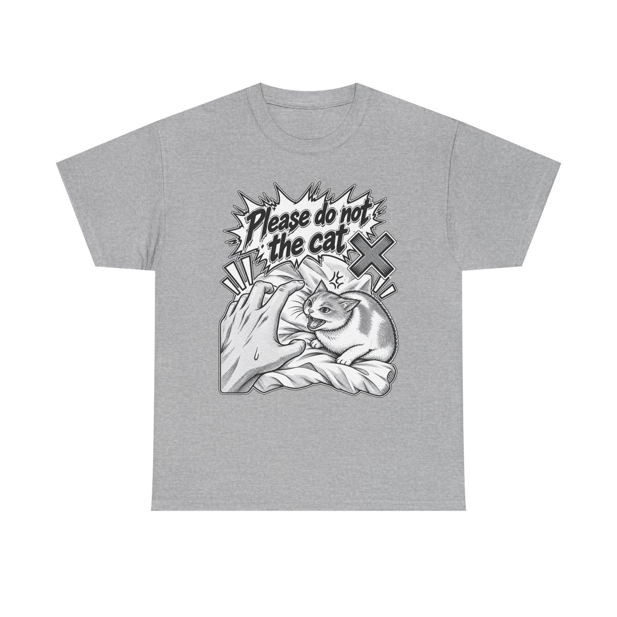 Tricou cu print „PLEASE DO NOT THE CAT" — bumbac 100%, unisex