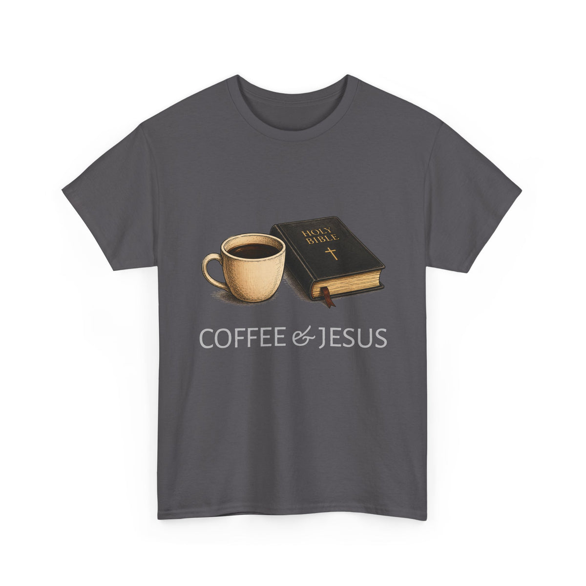 Tricou cu print „COFFEE & JESUS" — bumbac 100%, unisex