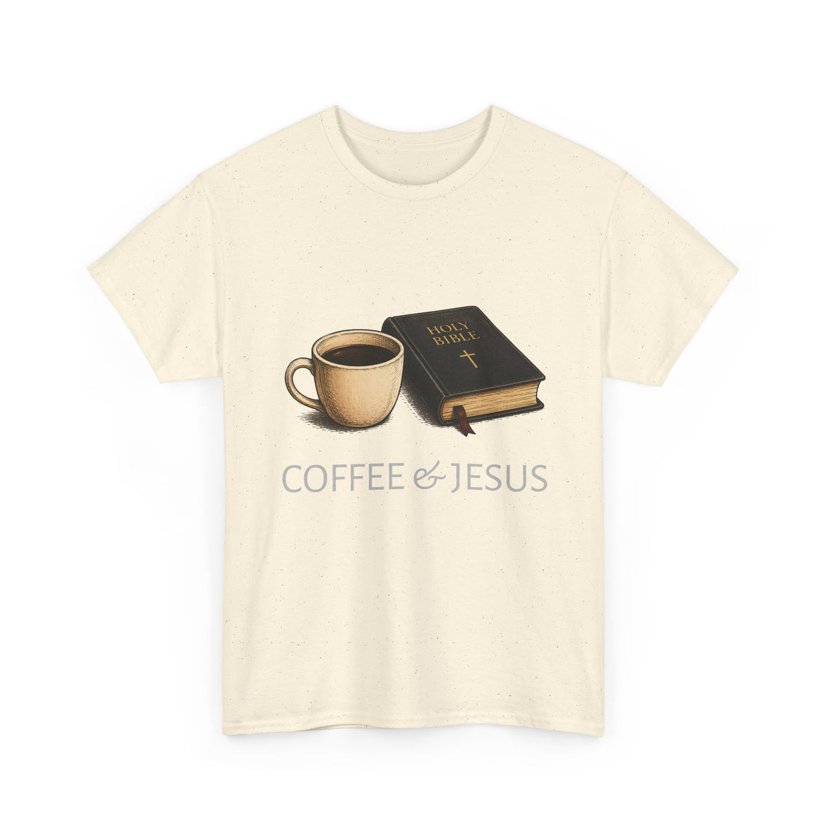 Tricou cu print „COFFEE & JESUS" — bumbac 100%, unisex