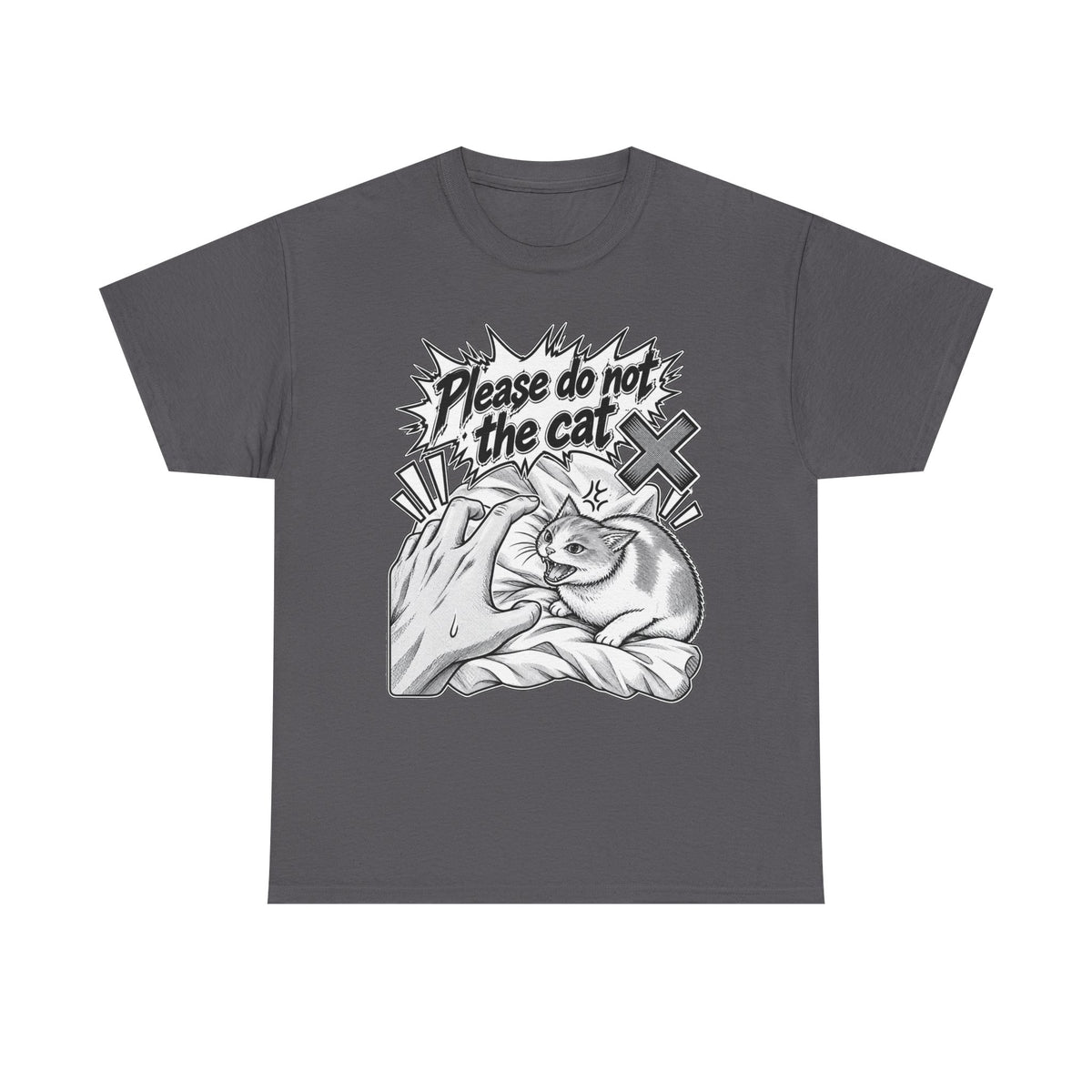 Tricou cu print „PLEASE DO NOT THE CAT" — bumbac 100%, unisex