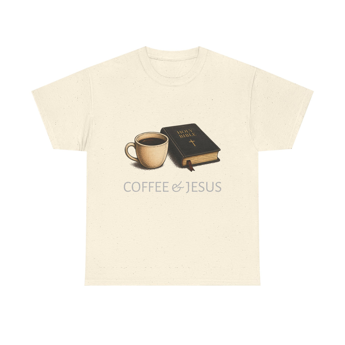 Tricou cu print „COFFEE & JESUS" — bumbac 100%, unisex