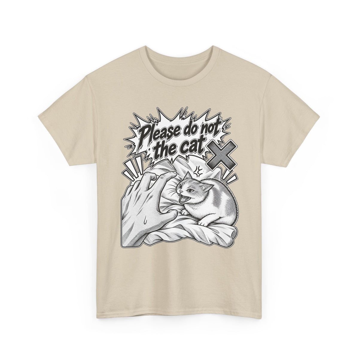 Tricou cu print „PLEASE DO NOT THE CAT" — bumbac 100%, unisex