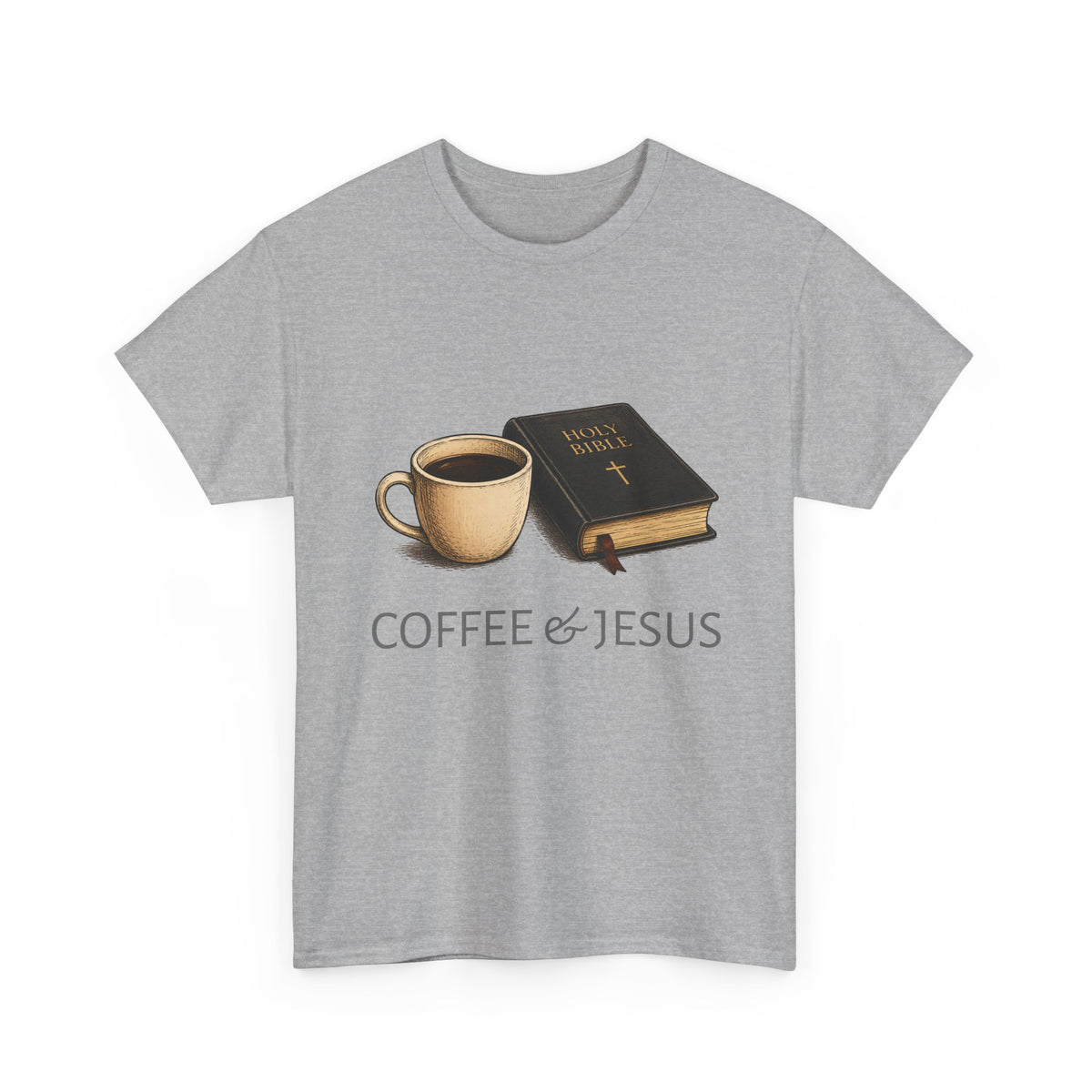 Tricou cu print „COFFEE & JESUS" — bumbac 100%, unisex