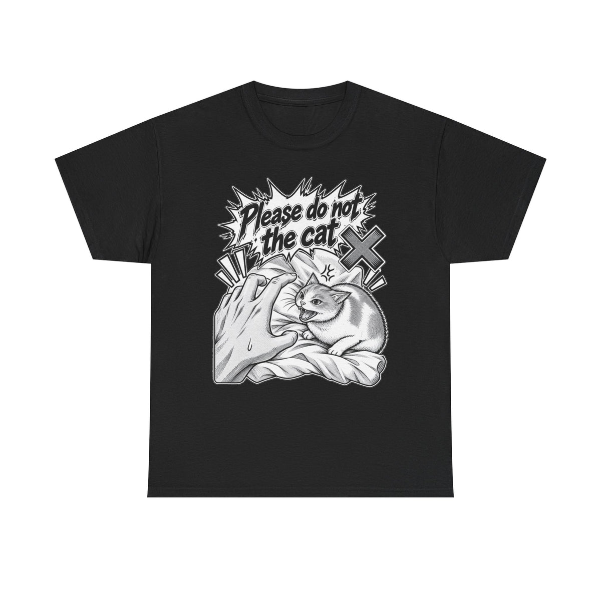 Tricou cu print „PLEASE DO NOT THE CAT" — bumbac 100%, unisex