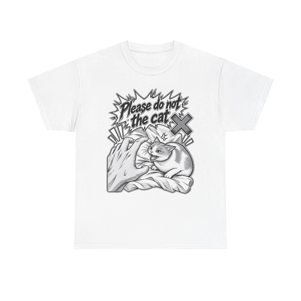 Tricou cu print „PLEASE DO NOT THE CAT" — bumbac 100%, unisex