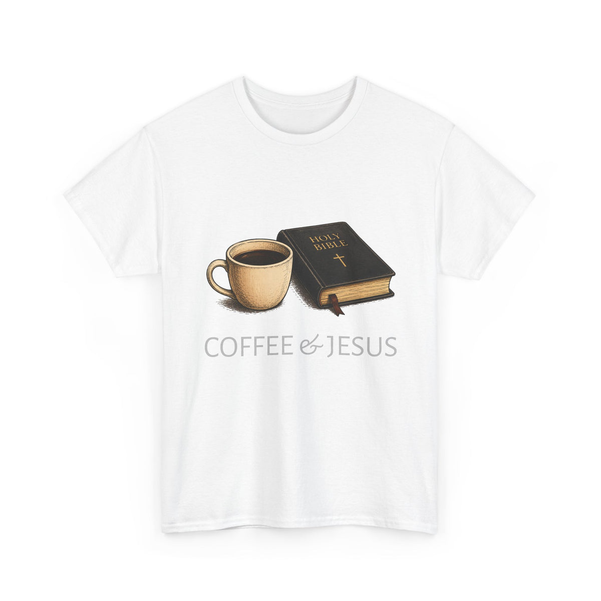 Tricou cu print „COFFEE & JESUS" — bumbac 100%, unisex
