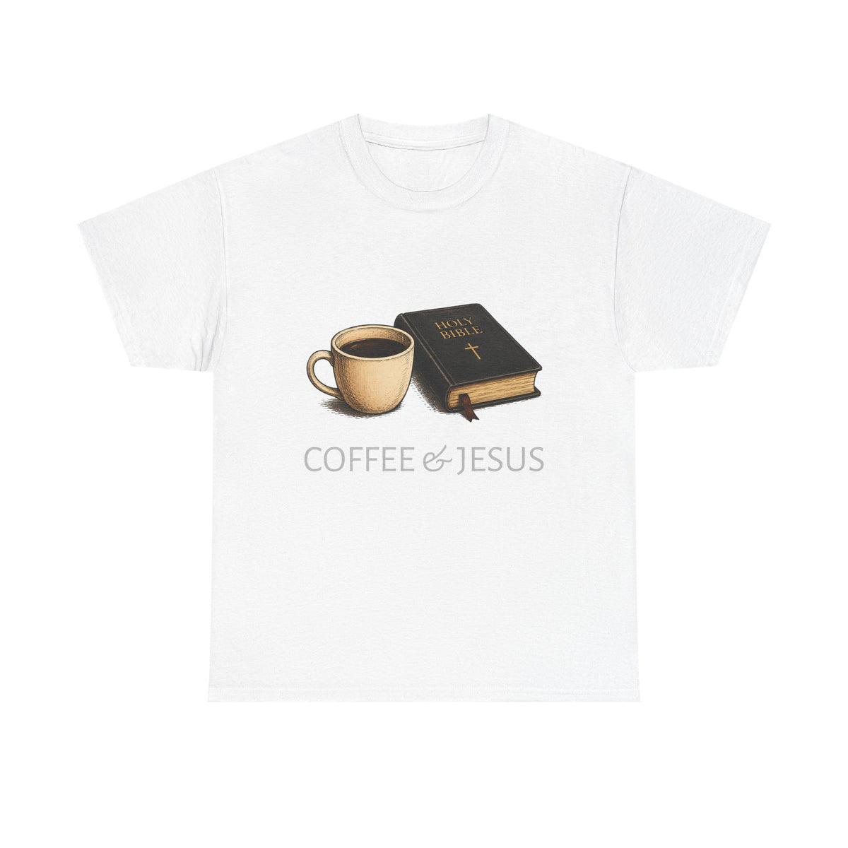 Tricou cu print „COFFEE & JESUS" — bumbac 100%, unisex
