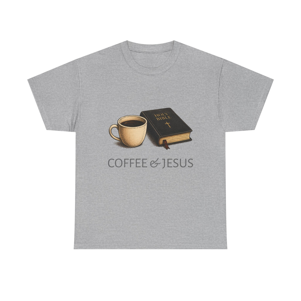 Tricou cu print „COFFEE & JESUS" — bumbac 100%, unisex