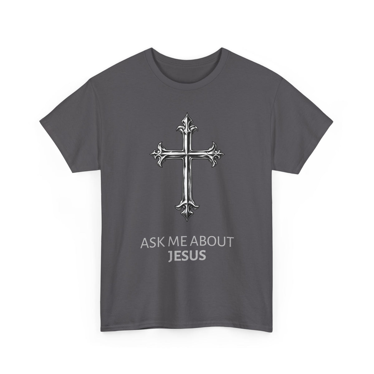 Tricou cu print „ASK ME ABOUT JESUS" — bumbac 100%, unisex