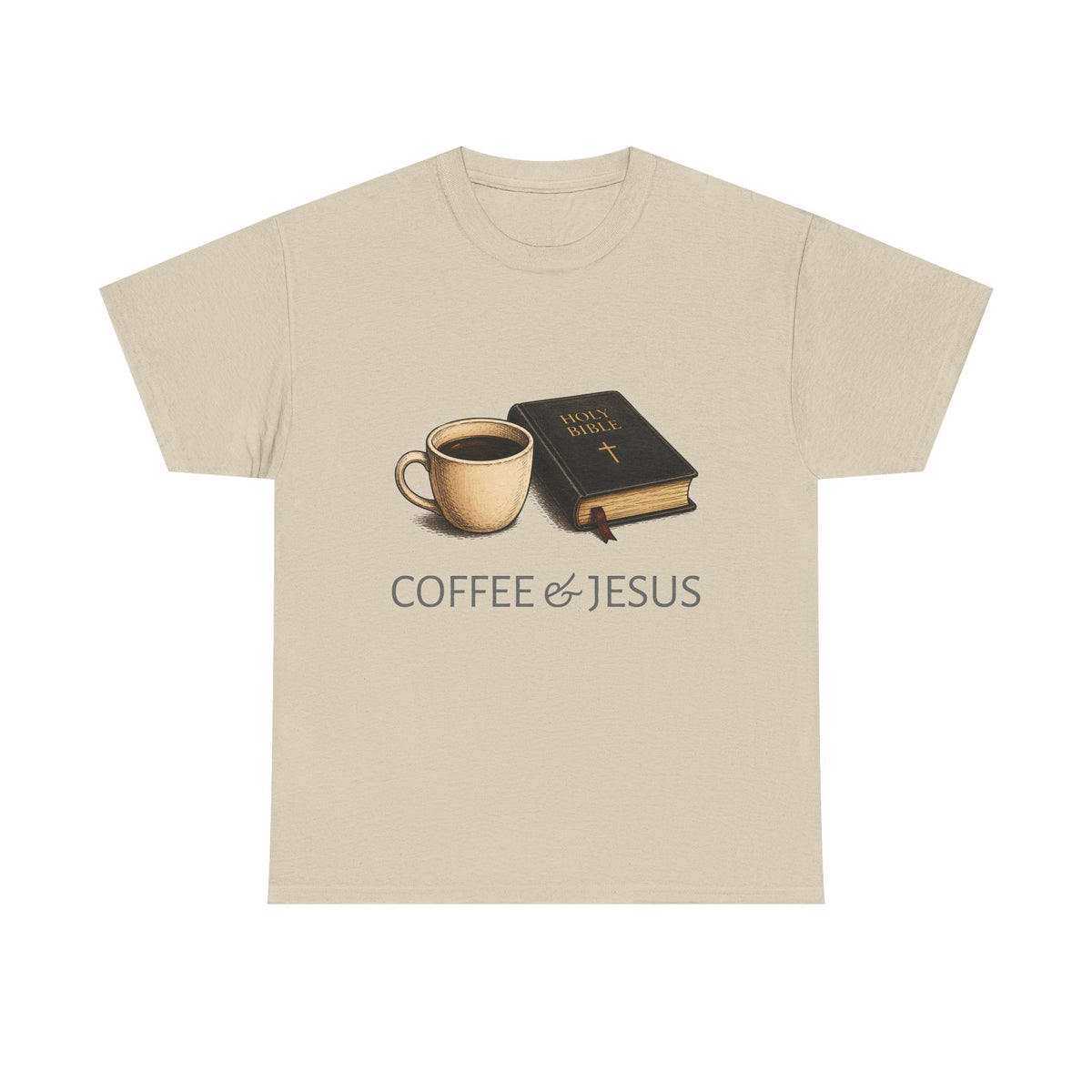 Tricou cu print „COFFEE & JESUS" — bumbac 100%, unisex